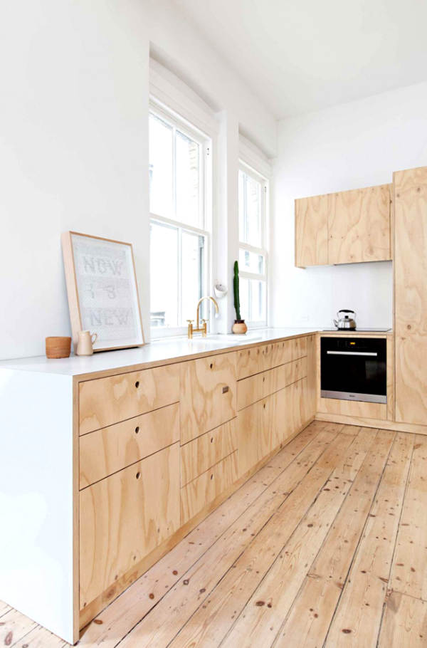 cocina en madera y minimalista