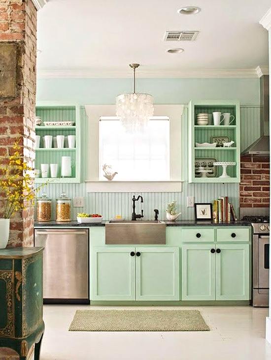 color verde menta en la cocina
