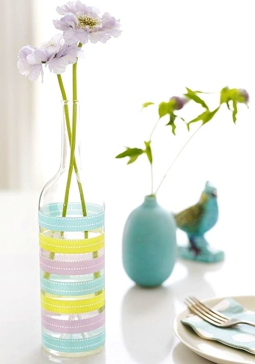 jarrones con botellas y washi tape