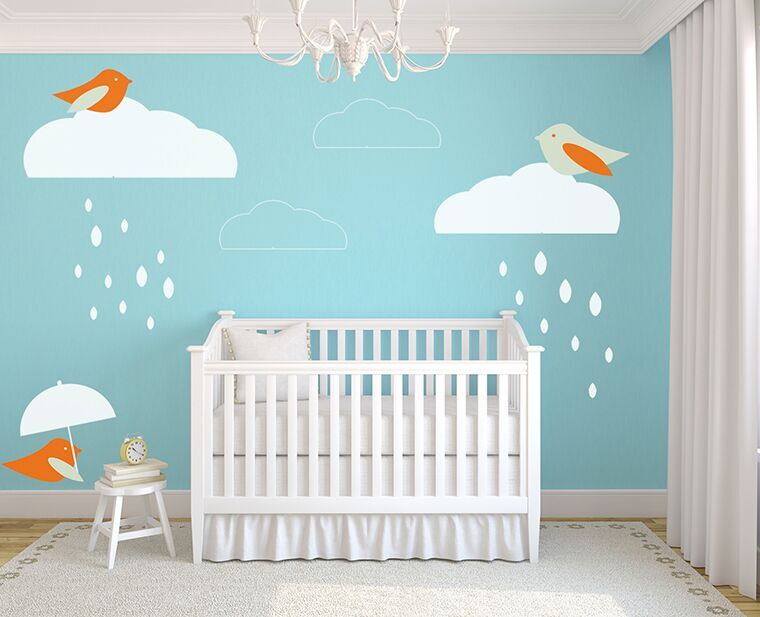 Fotomural con nubes y pájaros para el dormitorio del bebé - PIXERS